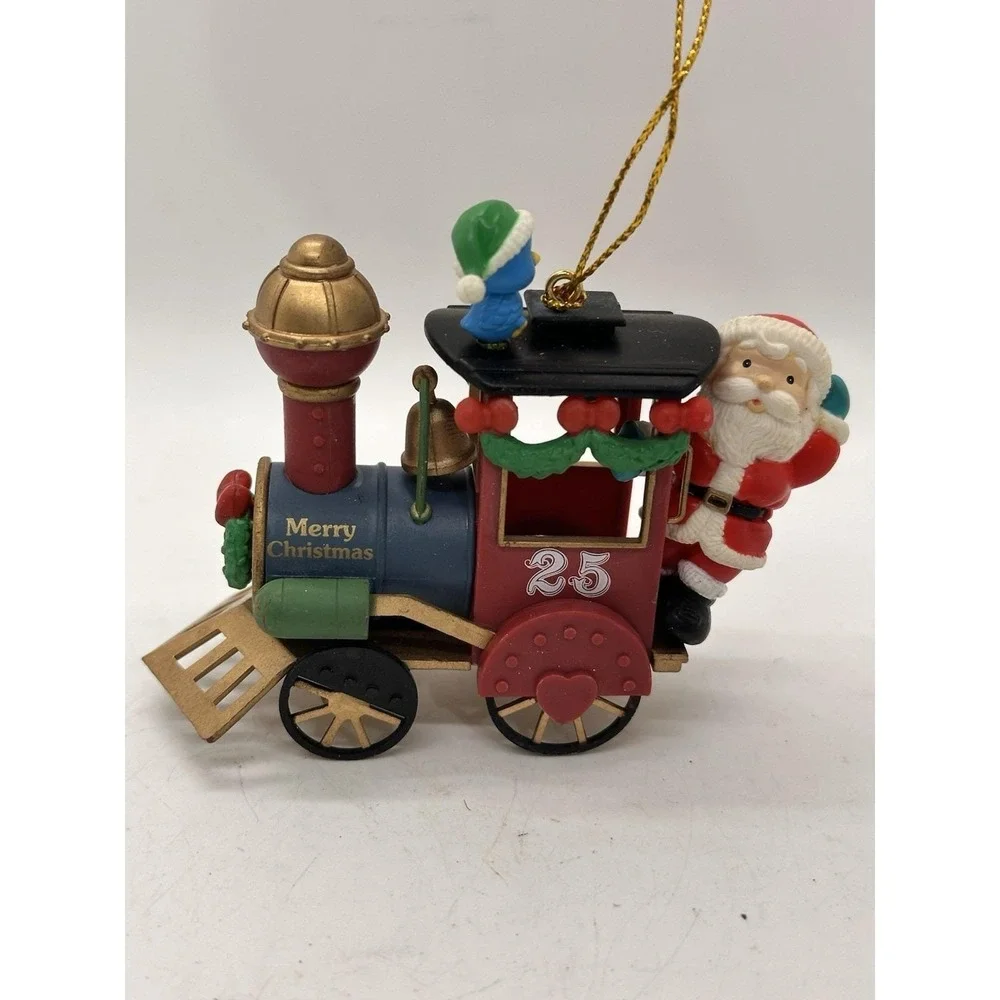 Vintage Lustre Fame Santa Riding Train Christmas Ornament Bluebird 1997